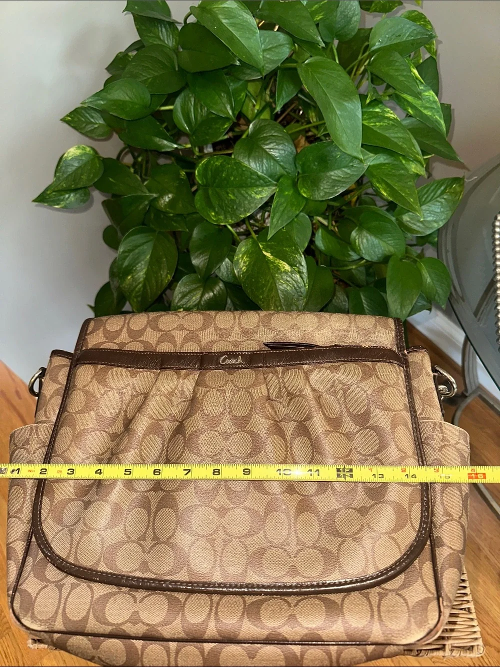 Coach Beige & Brown Signature Messenger Crossbody Baby Bag